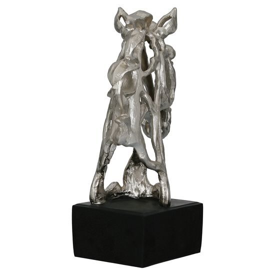 Dekorace figura hlava koně na podstavci kovový vzhled, 15x31x39,5 cm