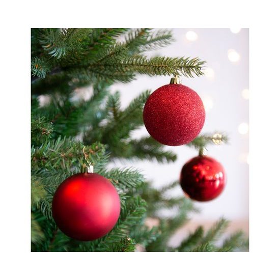 Sada vianočných plastových ozdôb 34ks červená, 8 cm