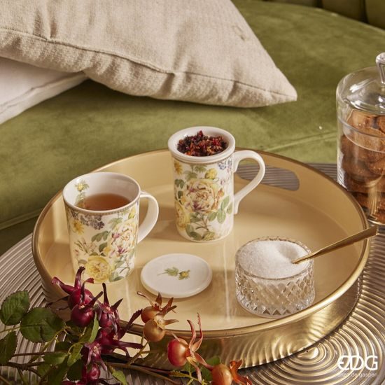 Porcelánový hrnek se sítkem a poklopem na čaj Flower Garden, 11 cm