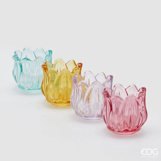 Skleněný svícen na čajovou svíčku ve tvaru tulipánu 1ks, 6,5x7 cm