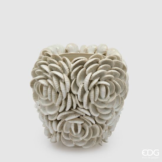 Keramická váza Chakra Conchiglie mušle krémová, 29,5x26,5 cm