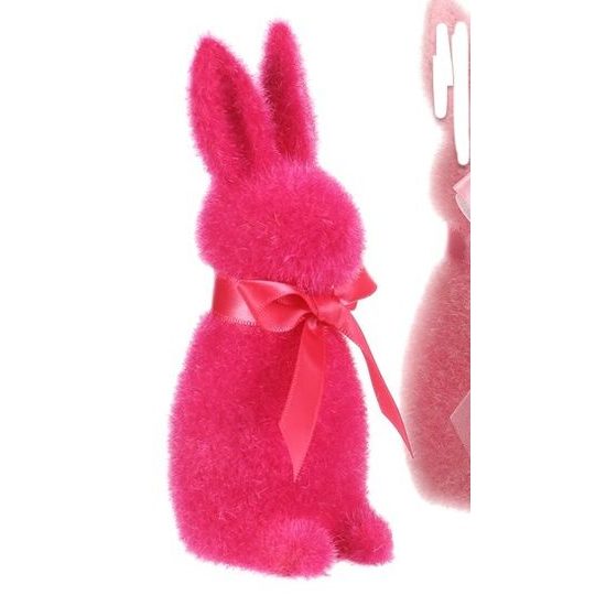 Velikonoční dekorace semišový stojící zajíc tmavě růžový, 6x7x16 cm