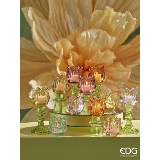 Skleněný svícen na čajovou svíčku ve tvaru tulipánu 1ks, 6,5x7 cm