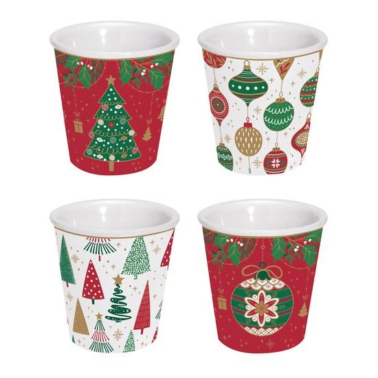 Vánoční porcelánová sada hrnků na espresso 4ks Jingle Bells 100ml, Easy Life