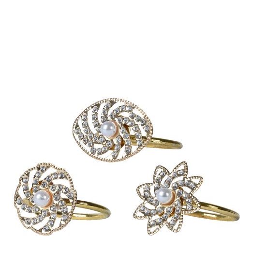 Vianočné krúžky na obrúsky s perlami, sada 4 ks, 3,5x3,5x4,5 cm