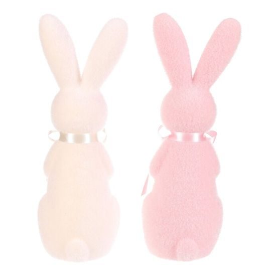 Velikonoční dekorace semišový stojící zajíc růžový/bílý 1ks, 10x9x30 cm