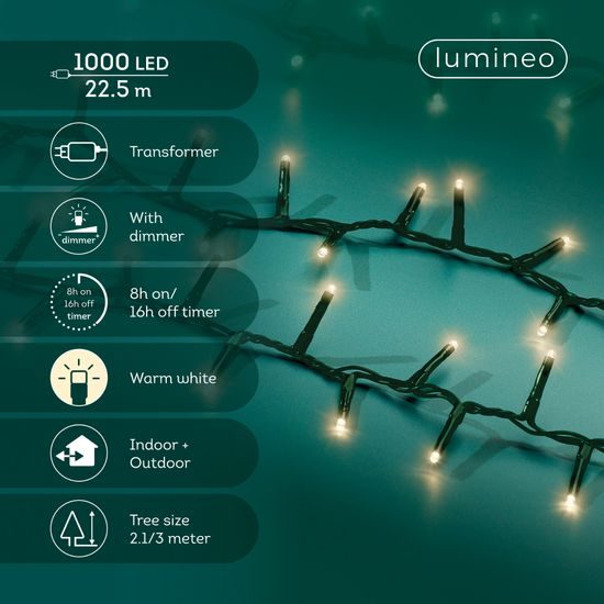 Vianočná svetelná reťaz 1000 LED, 22,5 m
