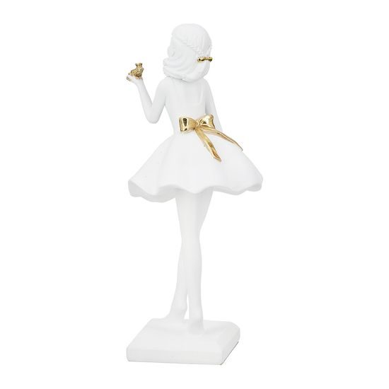 Dekorace figura děvčátko s žabkou bílá, 10,5x11x24 cm