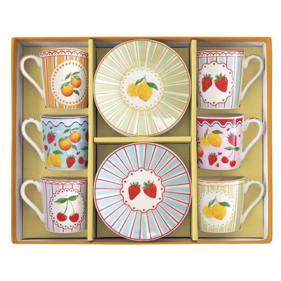 Porcelánové šálky s podšálky na espresso 6ks Fruit Mania 100ml, Easy Life