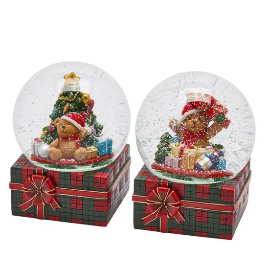 Vánoční dekorace hrací sněžítko dárek s medvídkem 1ks, 20x15 cm