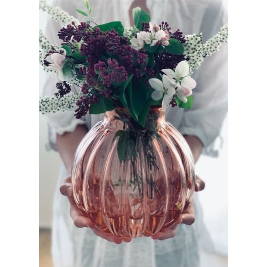 Křišťálová váza Maria růžová, 23x12 cm