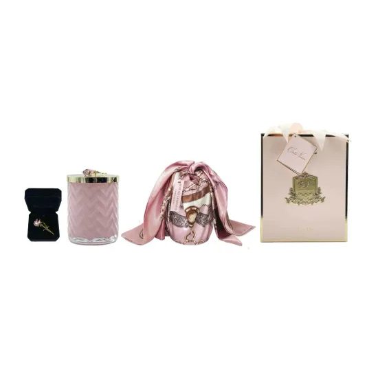 Côte Noire - Herringbone svíčka Pink & Gold s šátkem, Růžové šampaňské