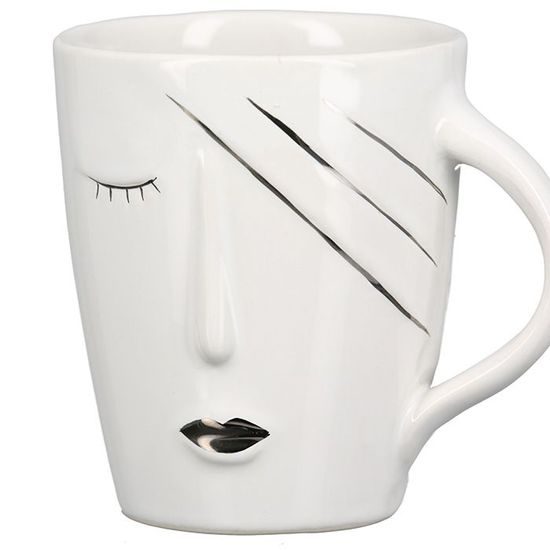 Keramický hrnek na čaj bílý s tváří, 10x8,5 cm