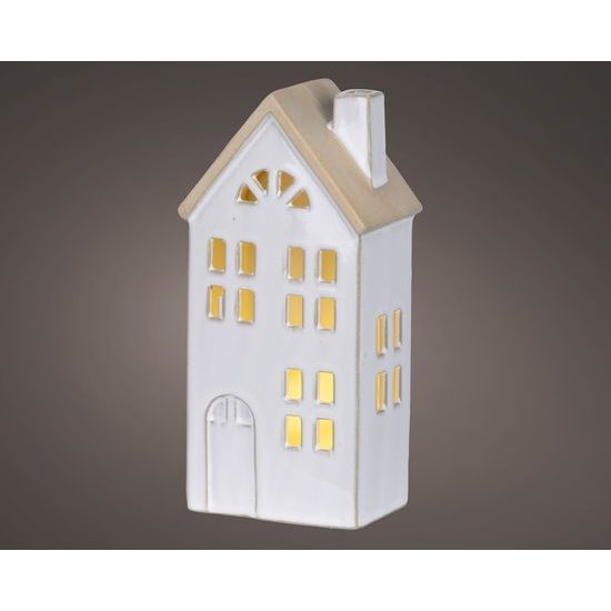 Keramická dekorace domeček s LED osvětlením, 6,8x10,3x20,5cm