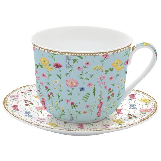 Porcelánová šálka a podšálka na čaj 400 ml Meadow Flowers, Easy Life