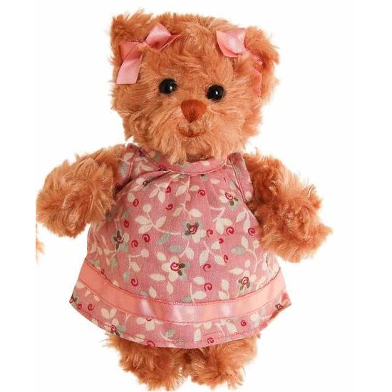 Plyšový medvedík Little Hedvig v ružových šatách hnedý, 15 cm