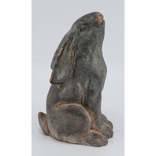 Velikonoční dekorace zajíc beton, šedá/zlatá, 20x16x37,5 cm