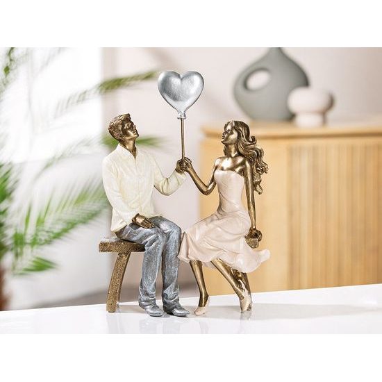 Dekorace zamilovaný pár na lavičce bronzová, 7,5x16,5x24,5 cm