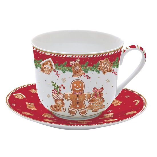 Vianočná porcelánová šálka a podšálka 400 ml Fancy Gingerbread, Easy Life