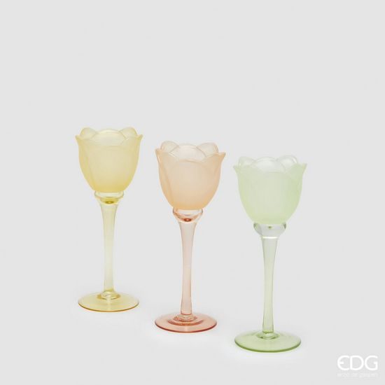 Sklenený svietnik na čajovú sviečku v tvare tulipánu 1ks, 22x8,5 cm