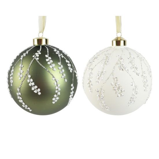 Vianočná sklenená ozdoba guľa zelená/biela matná 1ks, 15 cm