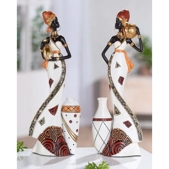 Dekorace figura Afričanka Imara s nádobou 1ks, 7,5x12x32 cm