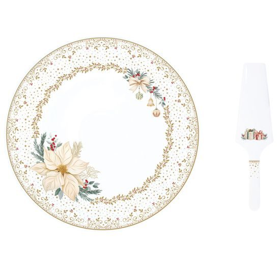 Vianočný servírovací podnos na tortu s lopatkou White Elegance 32cm, Easy Life