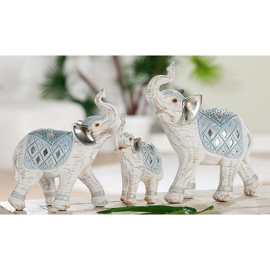 Dekorace slon Tawa bílá/modrá 1ks, 6x14x16,5 cm