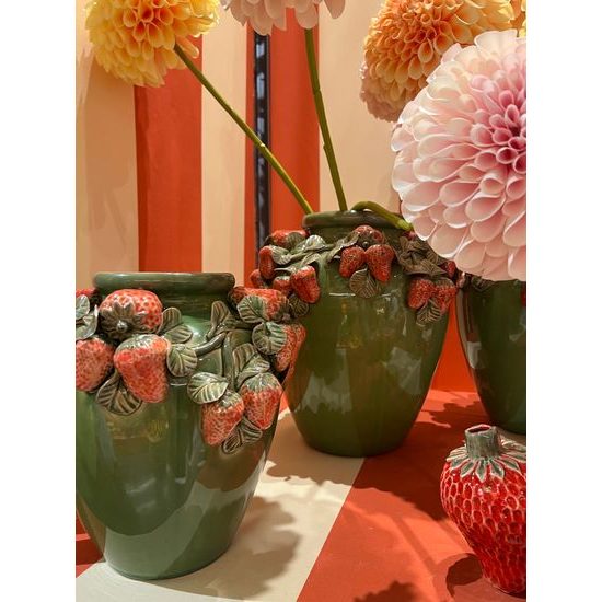 Keramická váza s jahodami Strawberries Amphora zelená, 26,5x27 cm