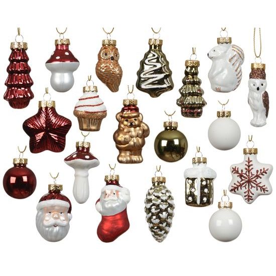 Adventní kalendář se skleněnými ozdobami 24 ks, 3,5x2,5x5cm
