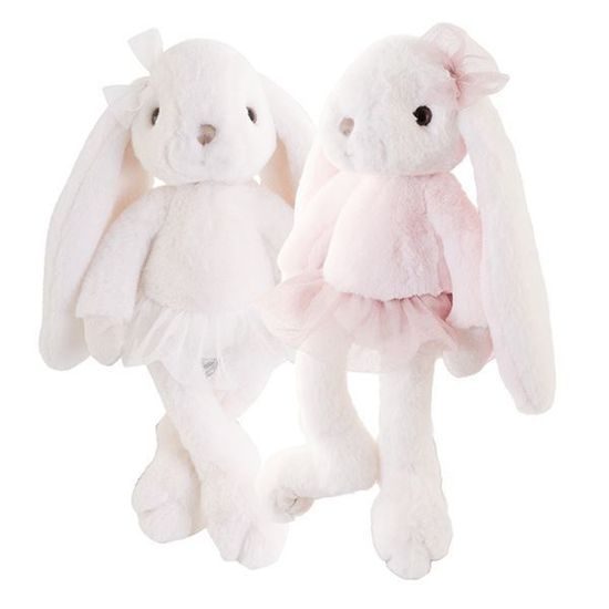 Plyšový zajačik Alina / Constance v šatách biely / ružový 1ks, 30 cm