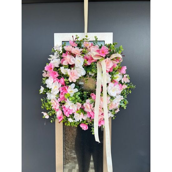 Jarní dekorace věnec na dveře třešeň bílo-růžový, 40-45 cm