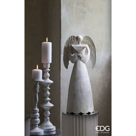 Dekorácia kovový modliaci sa anjel bielo-zlatý, 63,5x28x23,5 cm