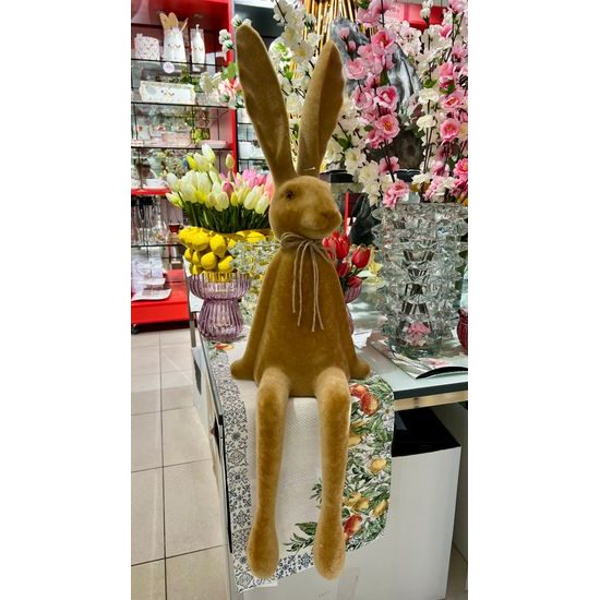 Velikonoční dekorace semišový sedící zajíc hnědý, 28x28x92 cm