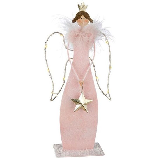 Anděl s LED osvětlením křídel růžový, 4x9,5x22 cm