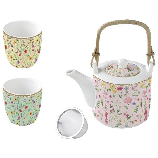 Porcelánový set čajová konvice 600ml a 2 šálky 160ml Meadow Flowers, Easy Life