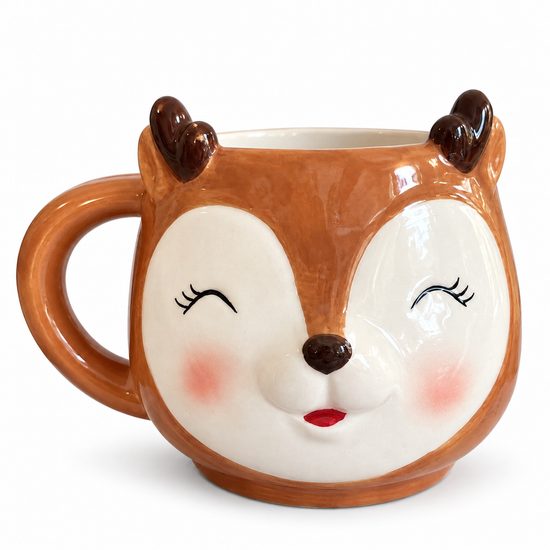 Vianočný porcelánový hrnček na čaj/kakao srnka, 10x13 cm