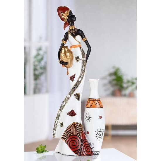 Dekorace figura Afričanka Imara s nádobou, 9,5x16,5x44 cm
