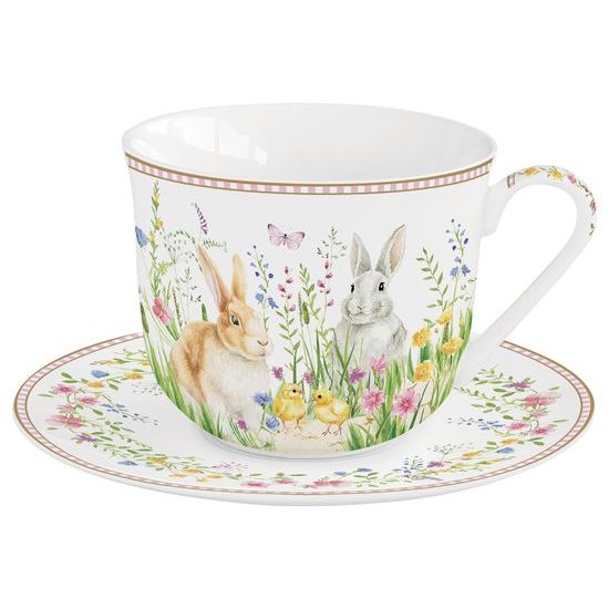Velikonoční snídaňový šálek s podšálkem se zajíčky 370ml Happy Easter, Easy Life