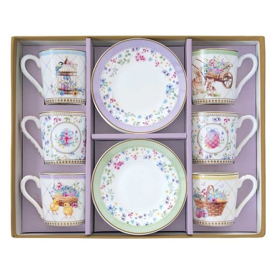 Velikonoční šálky s podšálky na espresso 6ks Spring Bloom 100ml, Easy Life