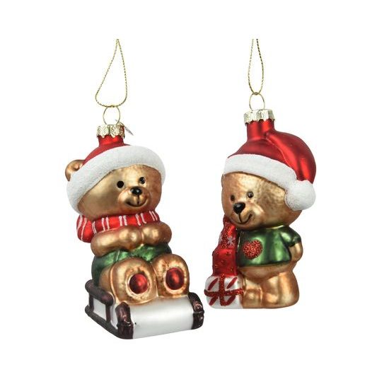 Vianočná sklenená ozdoba medvedík 1ks, 6,1x5x9,7 cm