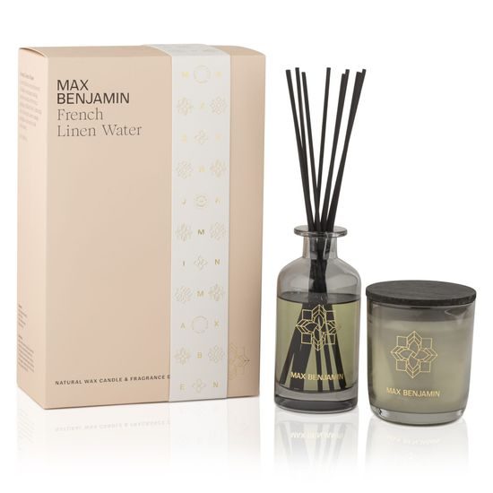 Max Benjamin - Darčeková sada aróma difuzér 150ml + sviečka French Linen Water 210g