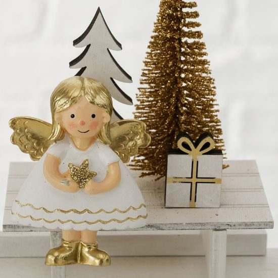 Vánoční dekorace andělka na saních 1ks, 12x5 cm