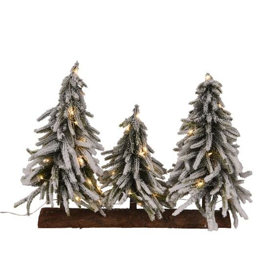 Vánoční dekorace zasněžené stromy s LED osvětlením, 15x46x34 cm