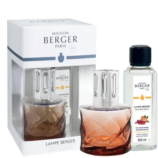 Maison Berger Paris - Darčeková sada: Katalytická lampa Spirale jantárová + Rhubarb radiancia, 250 ml