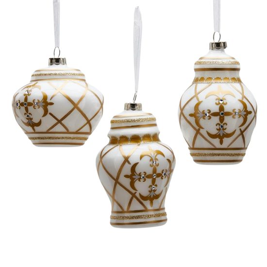 Vánoční skleněná ozdoba se zlatými ornamenty 1ks, 12 cm