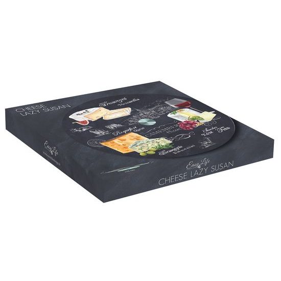 Otočný skleněný servírovací talíř černý Les Fromages v dárkovém balení 32cm, Easy Life