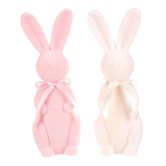 Velikonoční dekorace semišový stojící zajíc růžový/bílý 1ks, 10x9x30 cm