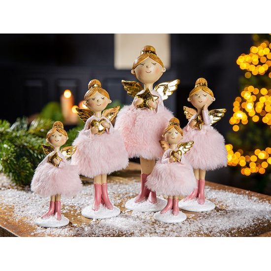 Vánoční dekorace anděl s růžovou sukní Cosy 1ks, 23x10x7 cm