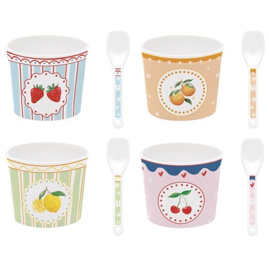 Porcelánová miska na zmrzlinu se lžičkou 1ks Fruit Mania 8,5x7cm, Easy Life